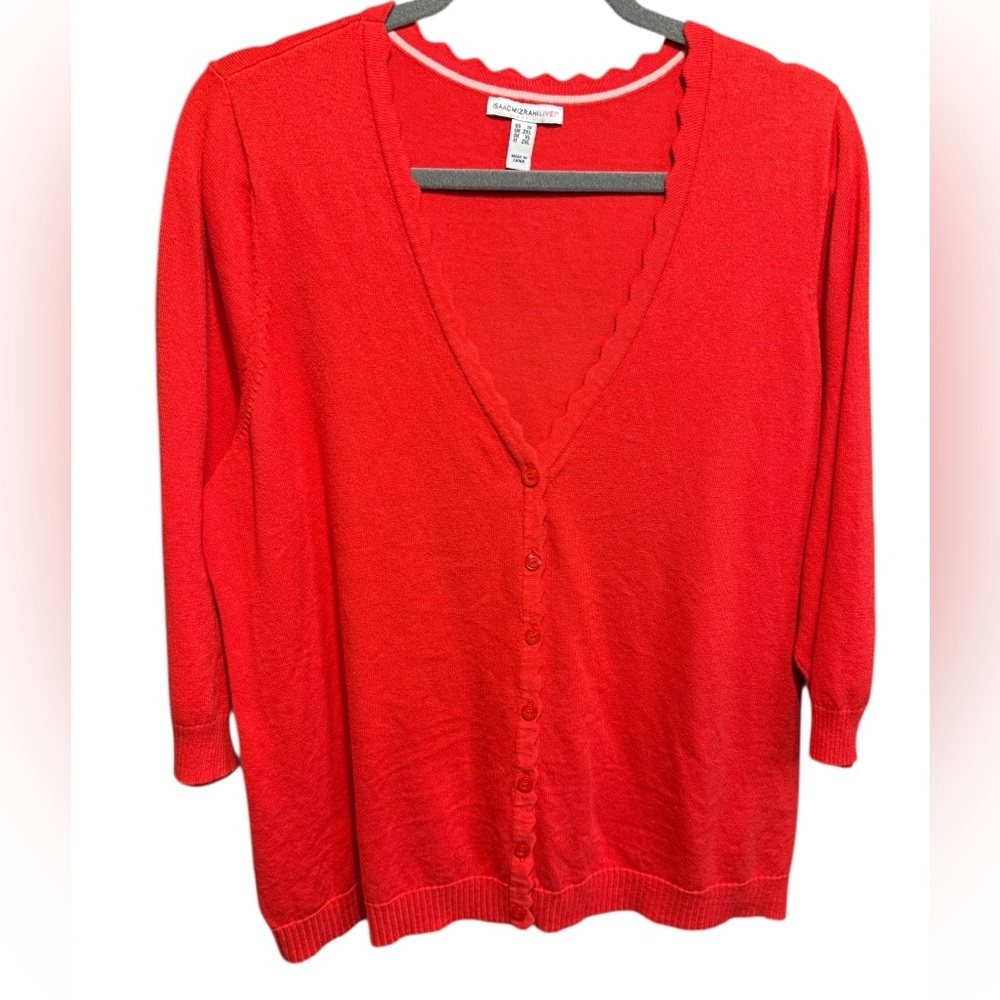 Isaac Mizrahi Live! NWOT Red Quarter Length Sleeve Button Up Cardi